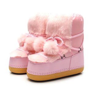Snow Boots Winter Warm Shoes Platform Round Toe Plush Balls Ankle